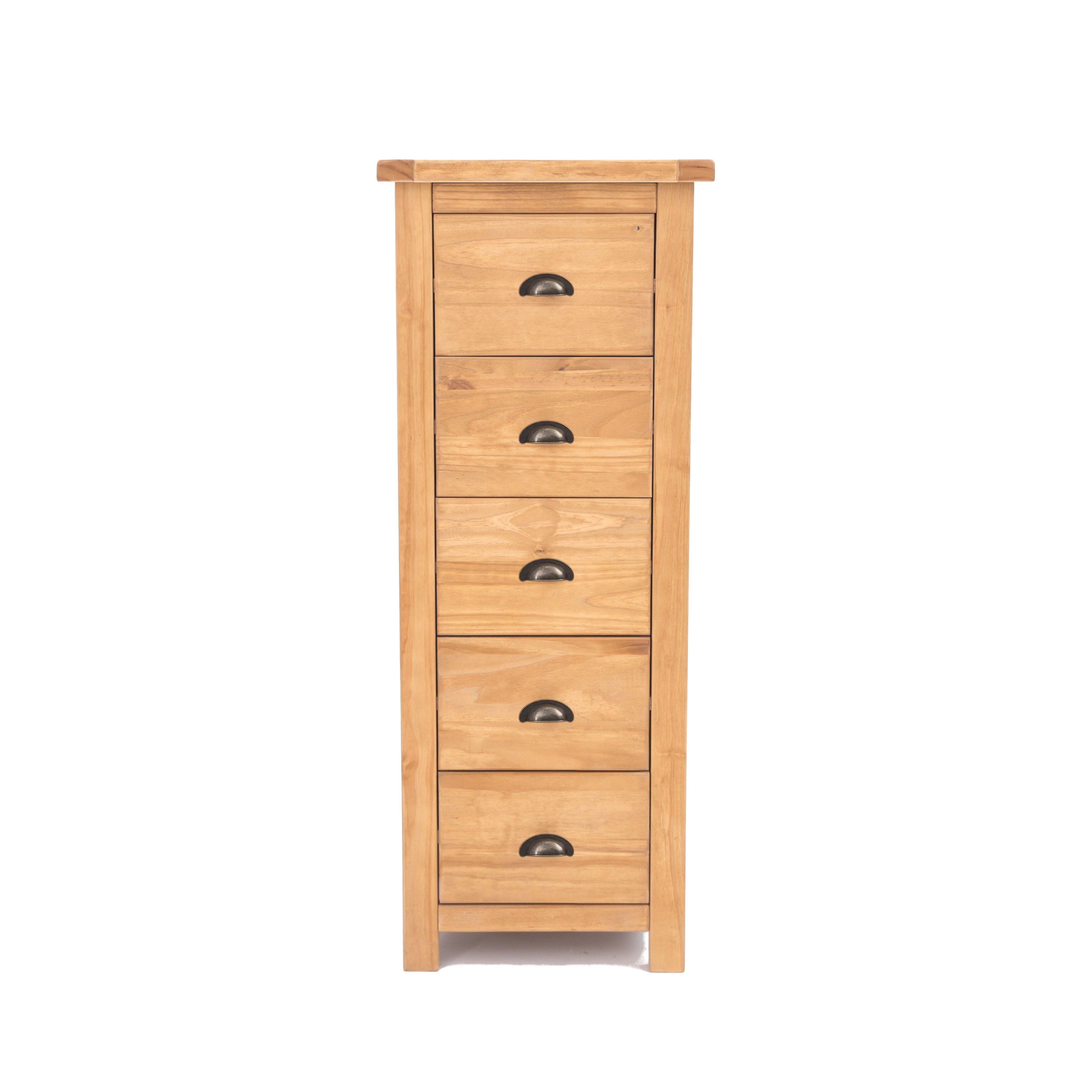 Lugo 5 Drawer Narrow Chest of Drawers Brass Cup Handle